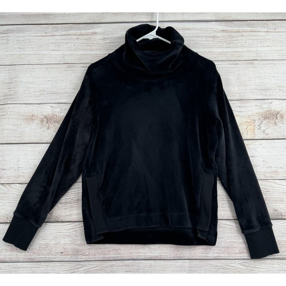 Athleta Double Cozy Karma Funnel‎ Neck Top Womens XS Black Stretch Side Slit